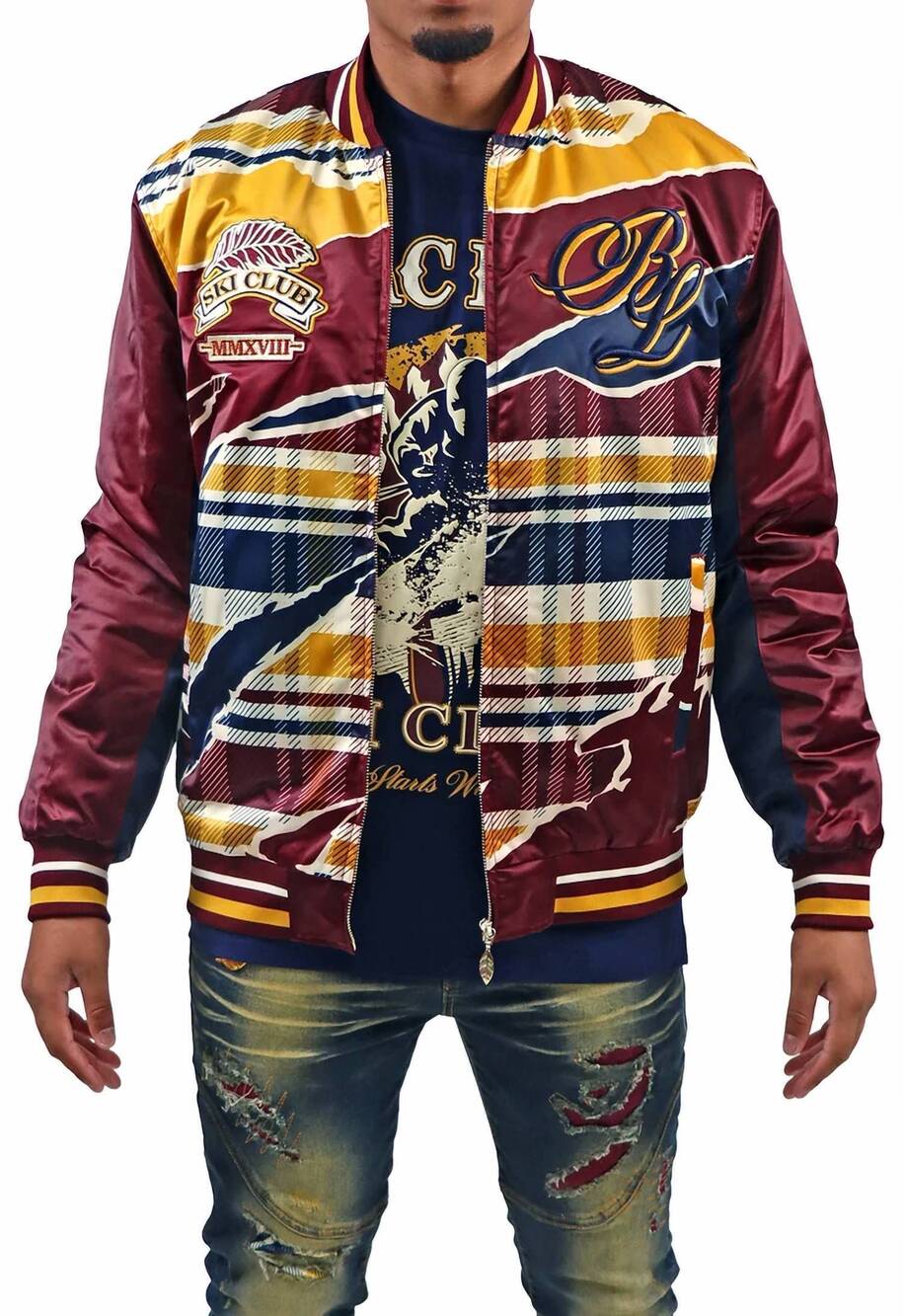 NEW BLAC LEAF ski club bomber jacket in burgundy plaid